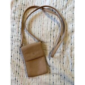 Kate Spade Cell Phone Wallet Crossbody Mini Purse Beige Tan Leather Minimal Bag